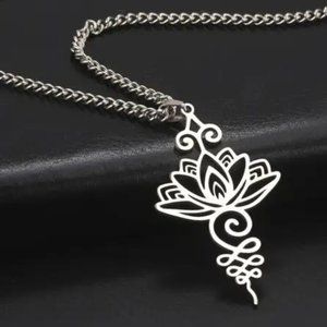 Lotus Flower Unalome - Yoga Meditation Ohm - Stainless Steel Pendant Nec…